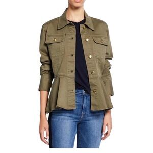 FRAME Women’s Olive Green Peplum  Jacket with Gold Buttons Size M